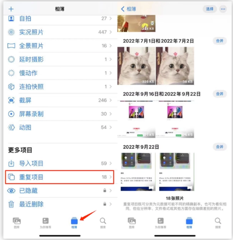 老河口苹果手机维修分享iOS 16 中相册重复项目功能使用方法 