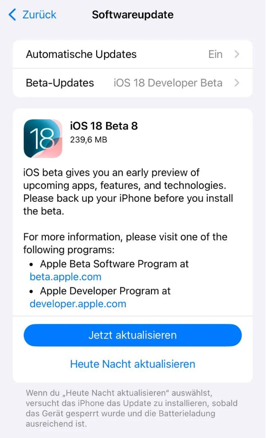 老河口苹果手机维修分享苹果 iOS / iPadOS 18 开发者预览版 Beta 8 发布 